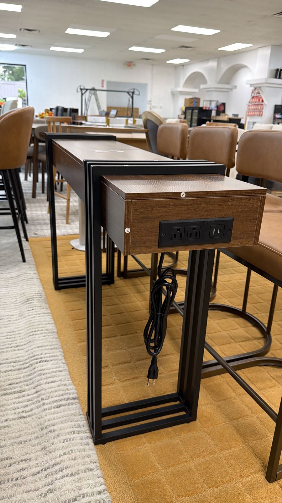 Wood and Metal Console Table with Power Outlet