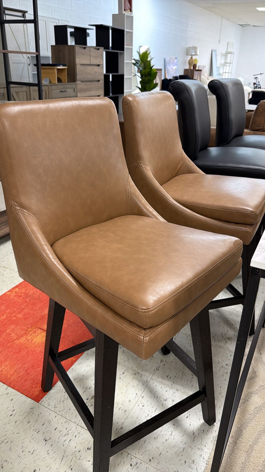 Brown Leather Bar Stools Set