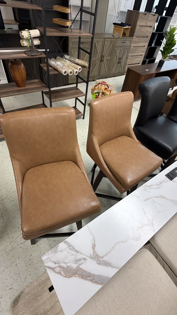 Tan Leather Dining Chairs Set