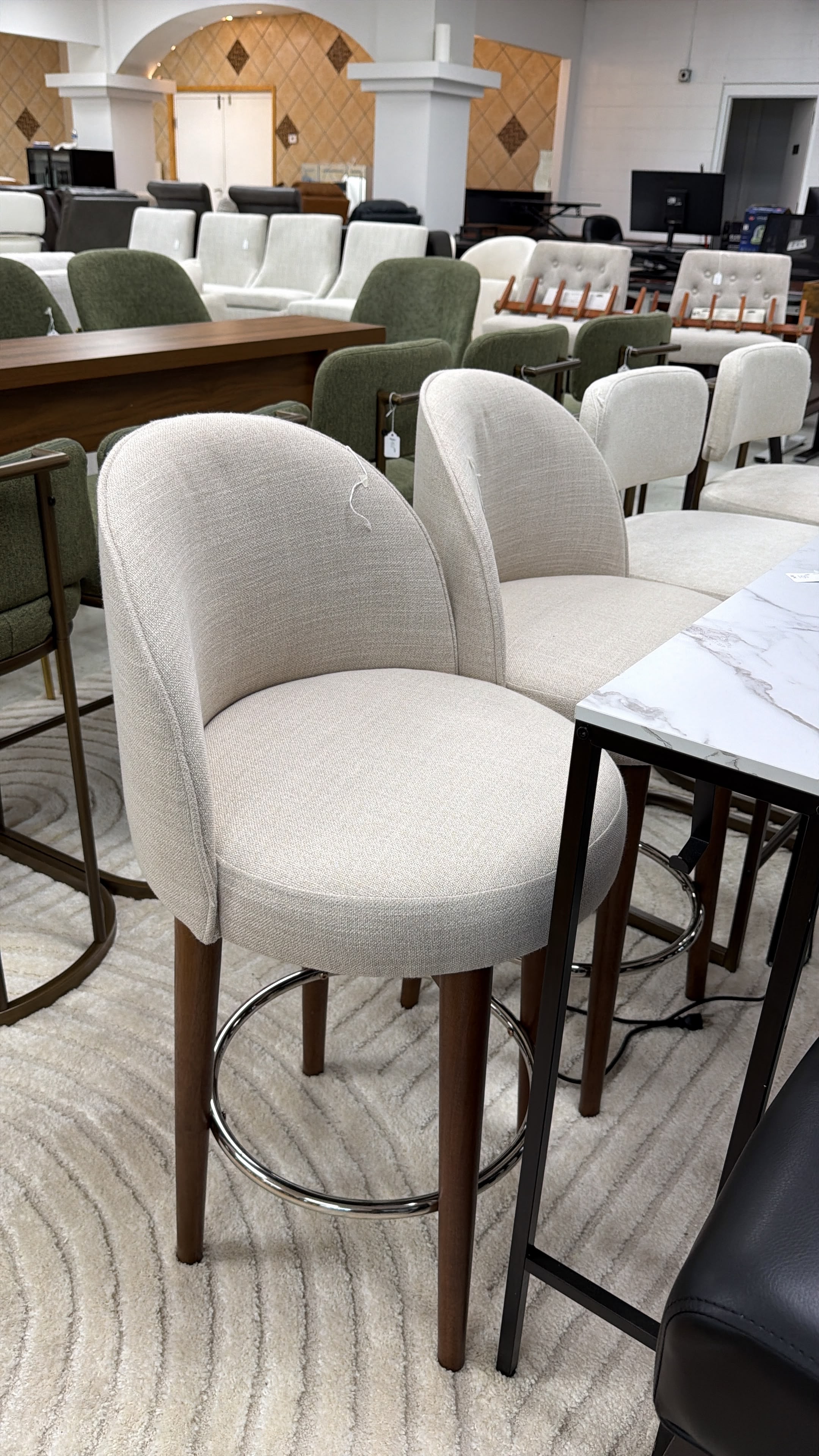 Beige Upholstered Bar Stool Set